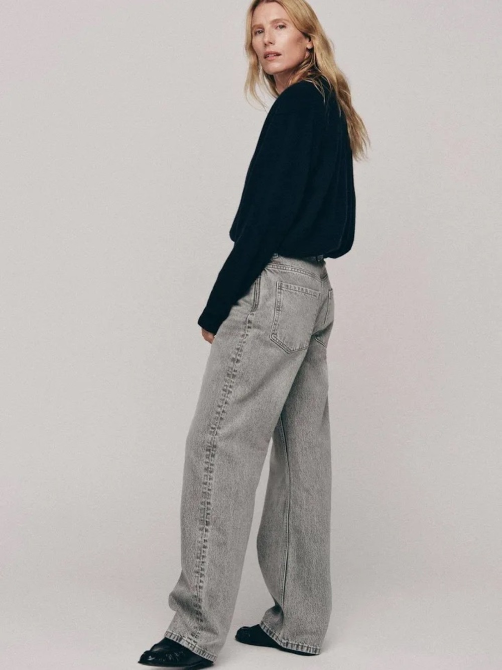 Zara Light Gray Wide-Leg Jeans - Picture 2 of 3
